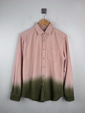 Portuguese‎ Flannel Men Pink Green Dip Dyed Cotton Corduroy Shirt Size Small